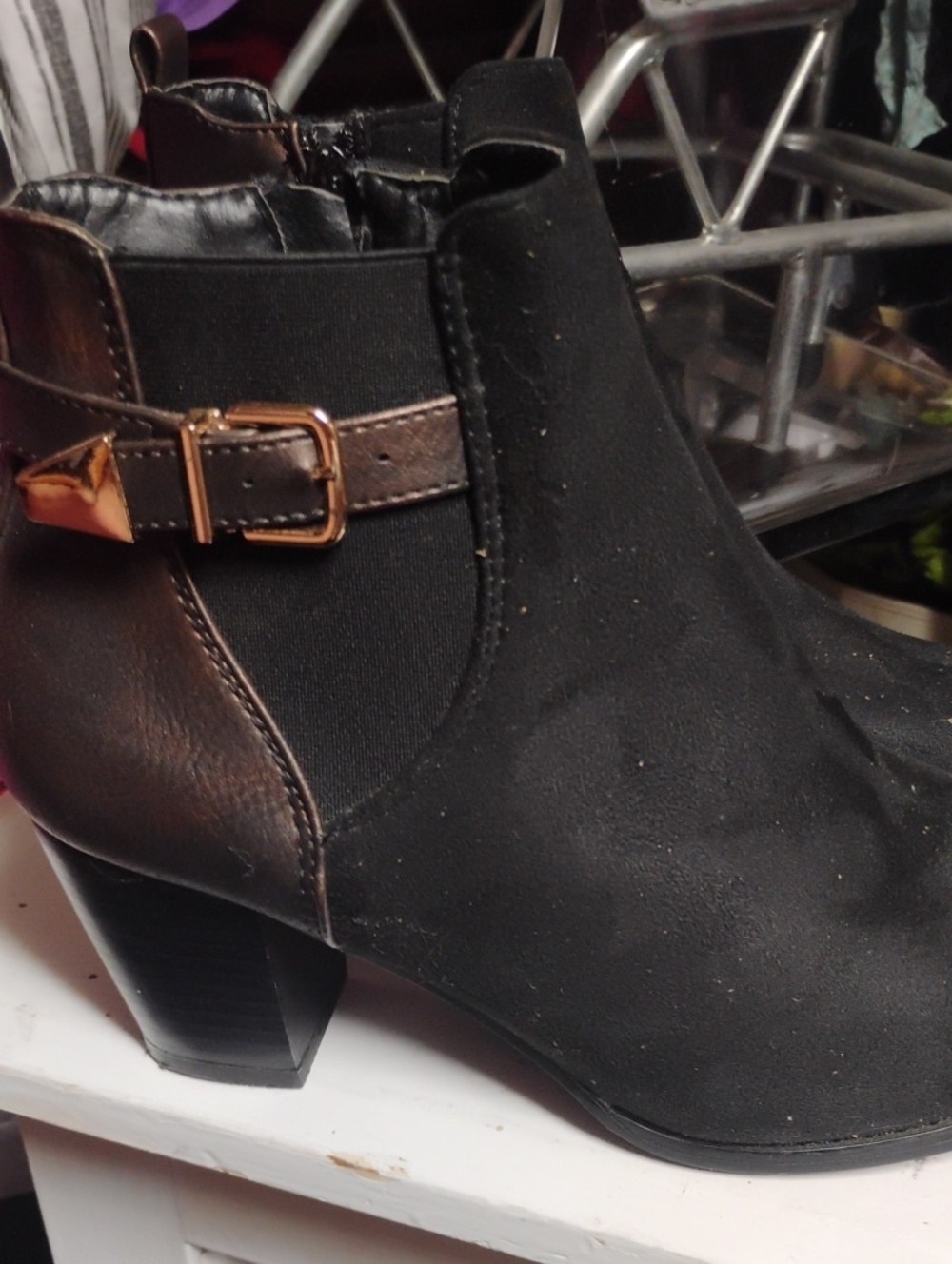 ANDREA FENZI Black Ankle Boot with Gold Buckle Accent